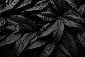 Textures of abstract black leaves for tropical leaf background