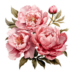 Watercolor flowers of  Peony flower isolated on white background.