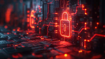 Fototapeta na wymiar Digital lock cyber ​​security illustration, glowing, futuristic, internet data business and financial transaction protection, cyber attack defense, user privacy data encryption AI
