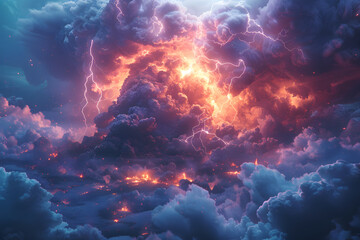 Fototapeta na wymiar Massive Cumulonimbus Cloud Filled With Intense Lightning