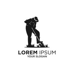 landscape worker silhouette logo vector