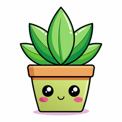 cute plant in pot in kawaii style