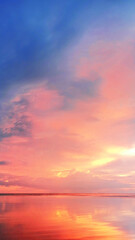 Sea sunset, ocean sunrise, tropical island beach nature landscape, soft red pink clouds, blue sky,...