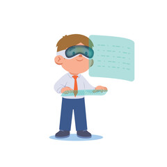 A office man using AR-VR glasses, illustration vector cartoon character design on white background.