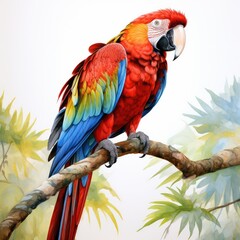 Obraz premium multi colored macaw perching on branch in tropical forest