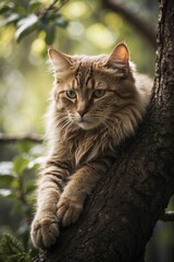Cat Sitting on Tree Branch