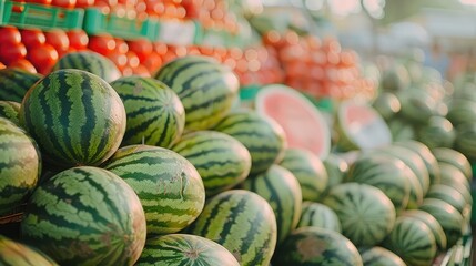 pile of ripe watermelon after harvesting, ready to sell in local market