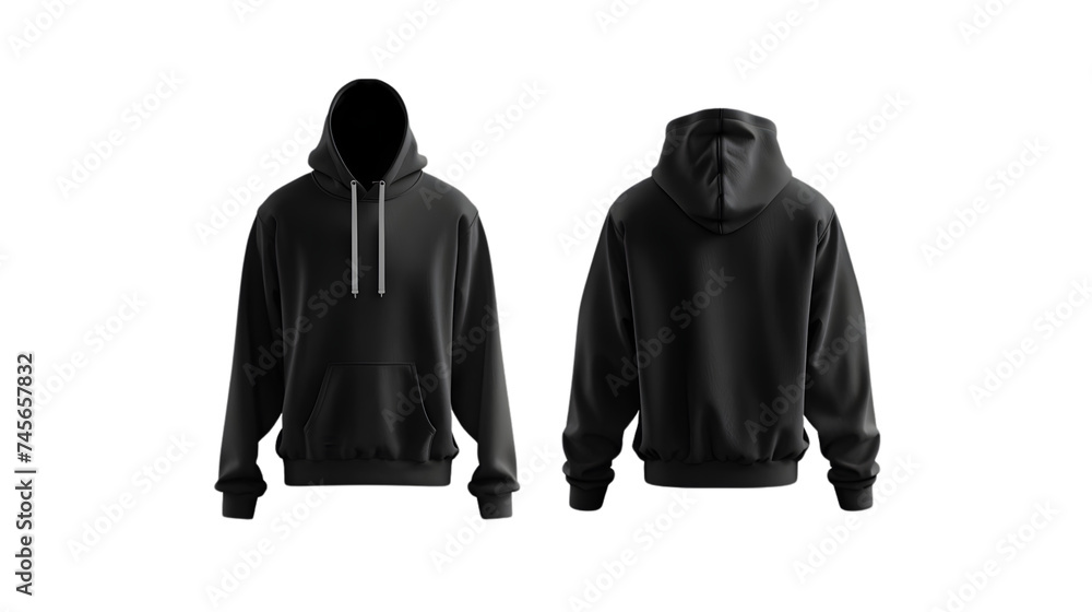 Wall mural black hoodie mockup front and back view on white background - Wall murals
