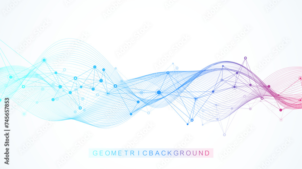 Leinwandbilder Abstract tech network connection dots. Digital technology and big data analysis background. Blue background with plexus lines. Geometric background with abstract mesh