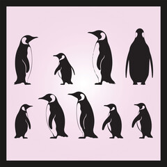 Penguin silhouette set Clipart on a hex color background