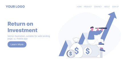 Return on Investment. Web Landing Page Design. Flat Cartoon Vector Illustration. Vector illustration, suitable for web landing page, ui, mobile app