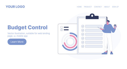 Budget Control. Web Landing Page Design. Flat Cartoon Vector Illustration. Vector illustration, suitable for web landing page, ui, mobile app