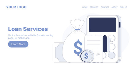 Loan Services. Web Landing Page Design. Flat Cartoon Vector Illustration. Vector illustration, suitable for web landing page, ui, mobile app