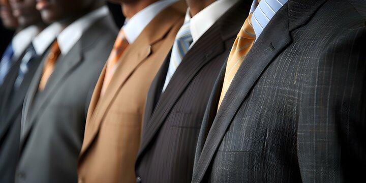 United Stand: A Close-up View of a Lineup of Businessmen. Concept Business Attire, Professional Poses, Team Unity, Diverse Mix, Leadership Stance