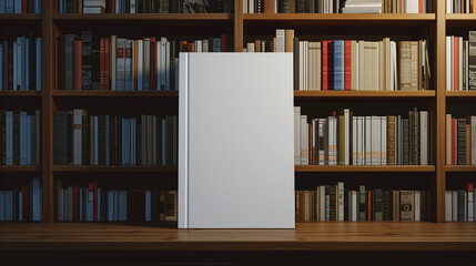Bookshelf and Empty White Book with Blank Cover. Book presentation template.