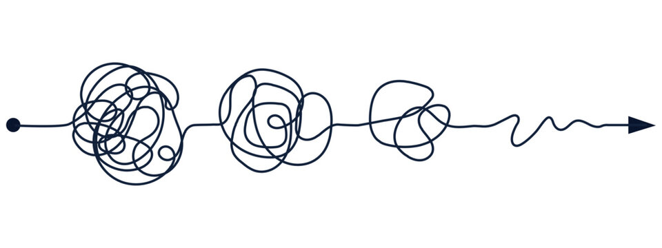 Line mind process complicated and easy ways, difficult and simple process doodle style isolated on whie background. 