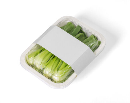 Takeaway food container round box mockup with vegetable, PNG transparency with shadow