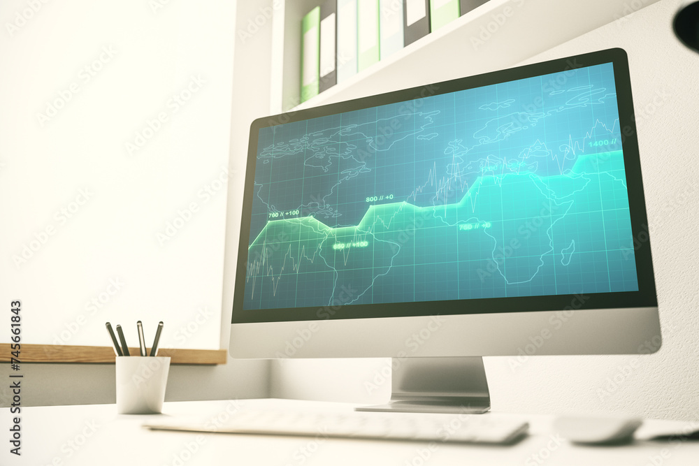 Aufkleber computer monitor with abstract creative analytics data spreadsheet, analytics and analysis concept. 