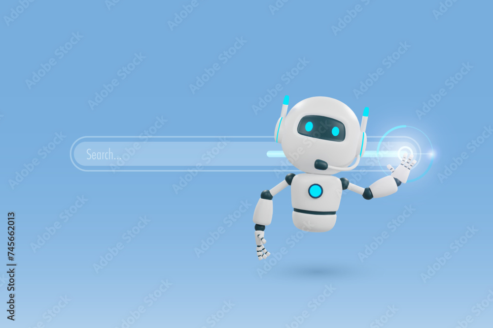 Poster ai chat robot touch digital searching bar. ai robotics and chatbot innovation technology influence i