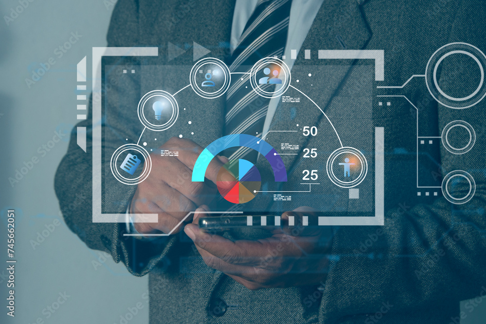 Poster businessman using ai smart bot chat. gpt chat with ai. business, document data, finance, banking, ed