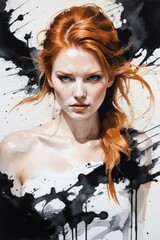 oil painting of beautiful ginger woman