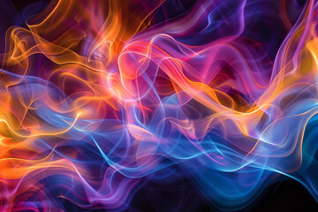 Fiery Abstract Wave Design with Blue Swirls and Smooth Texture
