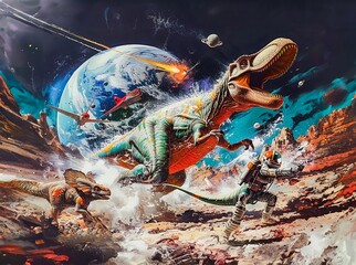 Dinosaurs Attacked by Aliens in Space