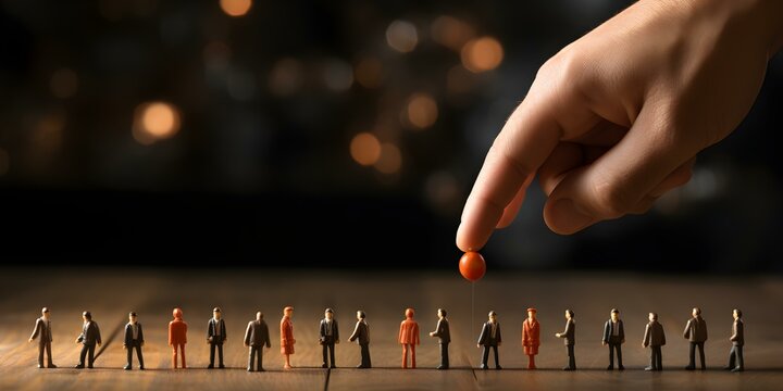 Hand picking top talent from lineup representing hiring process and recruitment. Concept Recruitment, Hiring Process, Top Talent, Lineup, Selection Process