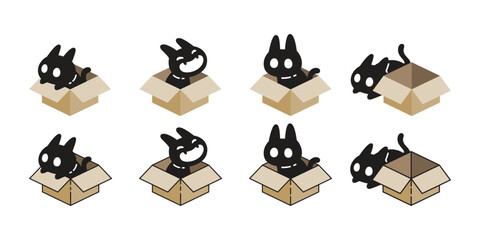 cat vector icon paper box kitten calico neko pet cartoon character illustration symbol isolated design clip art