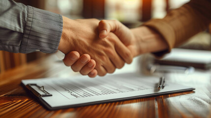 Handshake. Signing the contract. Good deal. 