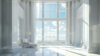white room with window and curtains