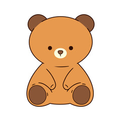 Cute cartoon character of sitting Teddy bear toy. Vector illustration isolated on white background. Single clip art object. Simple hand drawn flat style art. Gift for kid. Valentine day concept.