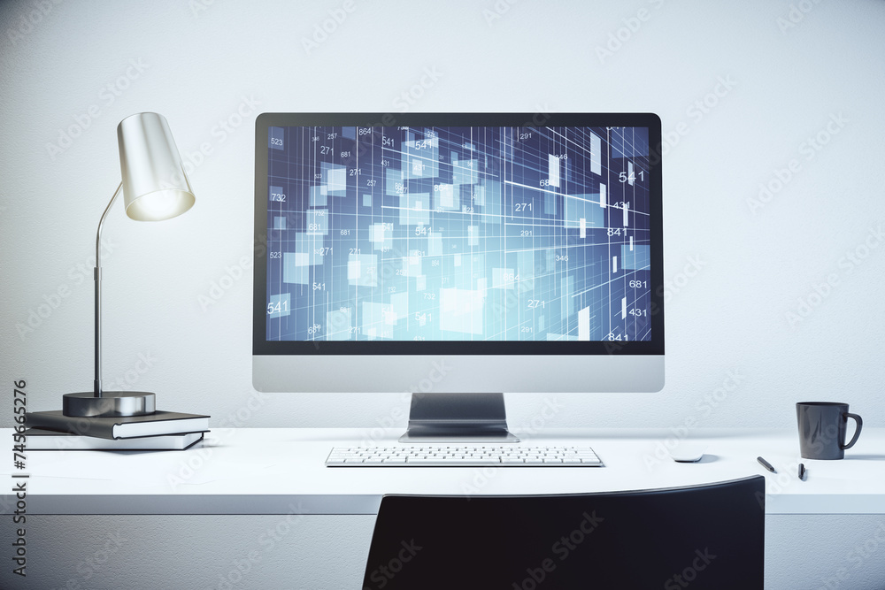 Aufkleber abstract creative statistics data hologram on modern computer monitor, analytics and forecasting con