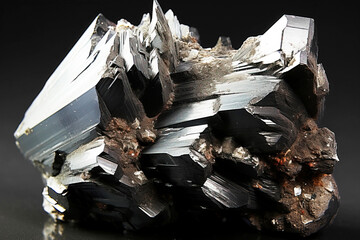 Arsenopyrite is a rare precious natural stone on a black background. AI generated. Header banner mockup with space.