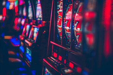 Slotautomat mit drehenden Walzen, Slots, virtuelle Automatenspiele, Casino, Glücksspiel, erstellt mit generativer KI