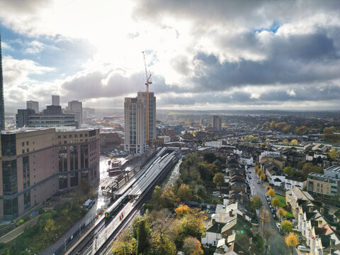 Aerial View of West Croydon London City of England Great Britain. November 20th, 2023