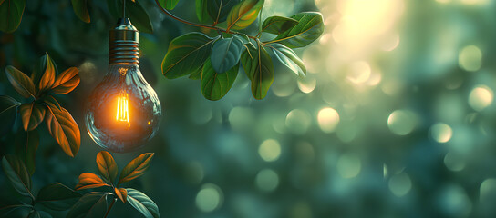 Generative AI illustration of transparent light bulb with leafs around