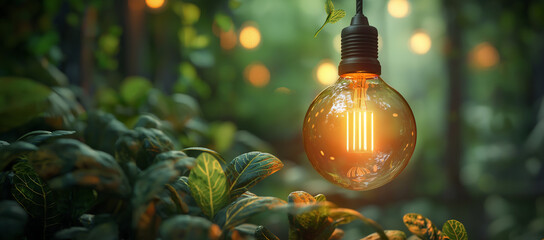 light bulb around green leafs