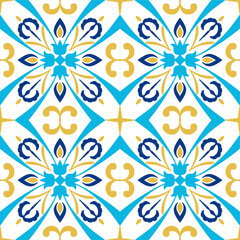 Tile seamless pattern design. With colourful motifs background.