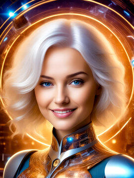 Digital painting of woman in sci - fi fifi suit.