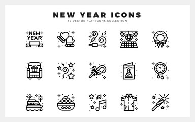 15 New Year Lineal icon pack. vector illustration.