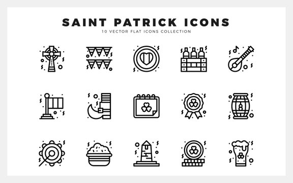 15 Saint Patrick Lineal icon pack. vector illustration.