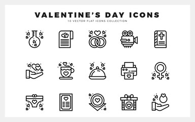 15 Valentine's Day Lineal icon pack. vector illustration.