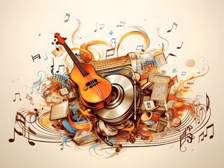 Illustration of musical notes and instruments