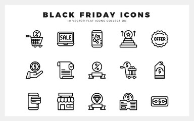 15 Black Friday Lineal icon pack. vector illustration.