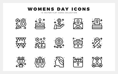 15 Women's Day Lineal icon pack. vector illustration.