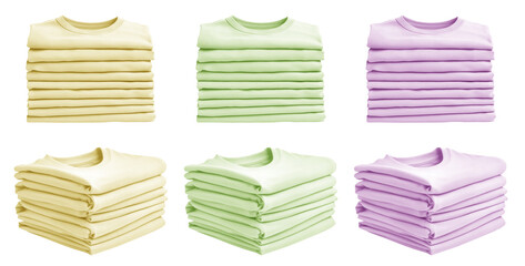  3 Set of pile stack group of folded blank pastel yellow green lime purple violet t shirt sweater...
