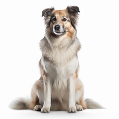 A Maremman Shepherd, a working dog breed, stands in front of a white background