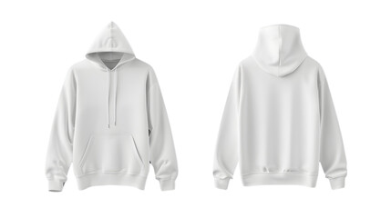 Isolated plain white hoodie mockup, seen from the front and back on a transparent white background - obrazy, fototapety, plakaty