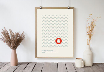 Minimalist Summer Poster Template with Waves and Life Ring